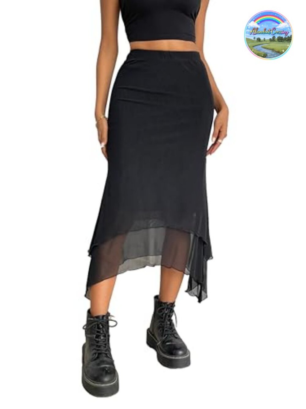 Mesh Asymmetrical Mermaid Midi Skirt High Waist Fishtail Long Skirt